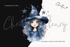 Watercolor Midnight Blue Witch Clipart Product Image 3