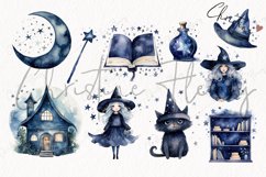 Watercolor Midnight Blue Witch Clipart Product Image 4