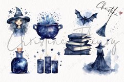 Watercolor Midnight Blue Witch Clipart Product Image 5