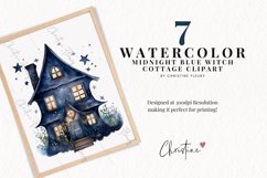 Watercolor Midnight Blue Witch Cottage Clipart Product Image 2