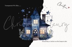 Watercolor Midnight Blue Witch Cottage Clipart Product Image 3