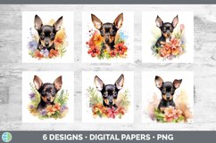 Bundle of six Wild Flowers Miniature Pinschers Paper Backgrounds designs.