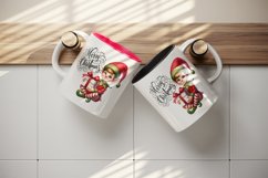 Watercolor mischievous elf holding gift box Merry Christmas quote print 20 oz tumbler skinny mug wrap clipart t-shirt sublimation printable design