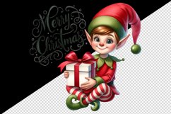 Watercolor mischievous elf holding gift box Merry Christmas quote print 20 oz tumbler skinny mug wrap clipart t-shirt sublimation printable design