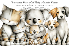 Watercolor Mom And Baby Animals Clipart Product Image 1