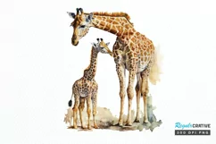 Watercolor Mom and Baby Giraffe PNG Clipart Product Image 1