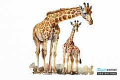 Watercolor Mom and Baby Giraffe PNG Clipart Product Image 1