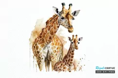 Watercolor Mom and Baby Giraffe PNG Clipart Product Image 1