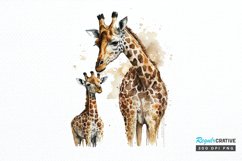 Watercolor Mom and Baby Giraffe PNG Clipart Product Image 1