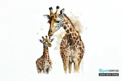 Watercolor Mom and Baby Giraffe PNG Clipart Product Image 1