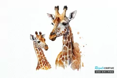 Watercolor Mom and Baby Giraffe PNG Clipart Product Image 1