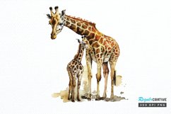 Watercolor Mom and Baby Giraffe PNG Clipart Product Image 1