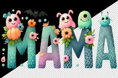 Watercolor monsters MAMA decorated text quote lettering Halloween print 20 oz tumbler skinny mug wrap clipart t-shirt sublimation printable design