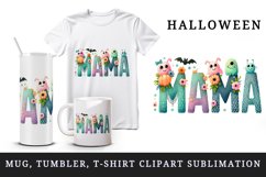 Watercolor monsters MAMA decorated text quote lettering Halloween print 20 oz tumbler skinny mug wrap clipart t-shirt sublimation printable design