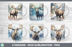 Bundle of six Watercolor Moose Mug Wrap designs.