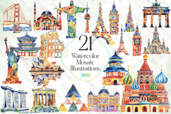 Watercolor Mosaic Illustrations Clipart Bundle Product Image 1
