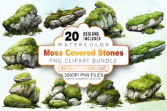 Watercolor Moss Covered Stones Clipart Bundle Product Image 1