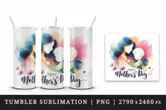 Watercolor mother and child silhouette flowers Happy Mother Day quote print 20 oz tumbler skinny mug wrap clipart t-shirt sublimation printable design