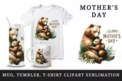 Watercolor mother child bear animal Happy Mother Day greeting quote print 20 oz tumbler skinny mug wrap clipart t-shirt sublimation printable design