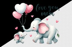 Watercolor mother child elephant heart balloons Love You Mom quote print 20 oz tumbler skinny mug wrap clipart t-shirt sublimation printable design