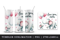 Watercolor mother child elephant heart balloons Love You Mom quote print 20 oz tumbler skinny mug wrap clipart t-shirt sublimation printable design