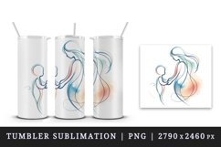 Watercolor mother child silhouette holding hands outline Mother Day print 20 oz tumbler skinny mug wrap clipart t-shirt sublimation printable design