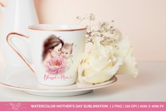 Cute watercolor Mom and children with flowers on mug