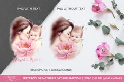 Cute watercolor Mom and children with flowers