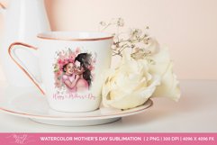 Cute watercolor black Mom and black children with flowers on mug