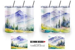 Watercolor Mountain landscape | Tumbler Sublimation Wrap Product Image 4