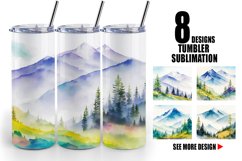 Watercolor Mountain landscape | Tumbler Sublimation Wrap Product Image 1