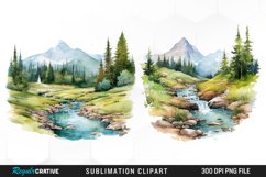 Watercolor Mountain Creek Landscape Set Clipart Product Image 1