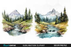 Watercolor Mountain Creek Landscape Set Clipart Product Image 1