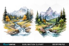 Watercolor Mountain Creek Landscape Graphic Clipart Product Image 1