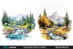 Watercolor Mountain Creek Landscape Graphic Clipart Product Image 1