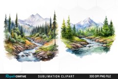 Watercolor Mountain Creek Landscape Graphic Clipart Product Image 1