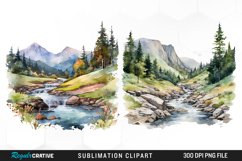 Watercolor Mountain Creek Landscape Set Clipart Product Image 1