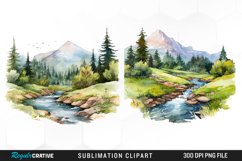 Watercolor Mountain Creek Landscape Set Clipart Product Image 1