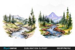 Watercolor Mountain Creek Landscape Set Clipart Product Image 1