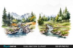 Watercolor Mountain Creek Landscape Set Clipart Product Image 1