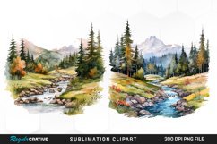 Watercolor Mountain Creek Landscape Graphic Clipart Product Image 1