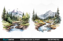 Watercolor Mountain Creek Landscape Graphic Clipart Product Image 1