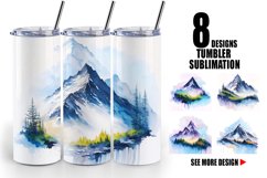 Watercolor Mountain Painting | Tumbler Sublimation Wrap Product Image 1
