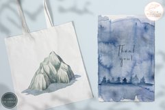 Watercolor Mountains Clipart. Winter Forest Landscape PNG Product Image 6