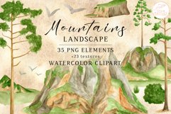 Watercolor Mountain Clipart. Pine Tree PNG, Forest Landscape Product Image 1