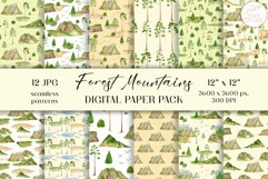 Watercolor Mountains Digital Paper. Forest Seamless Patterns Product Image 1