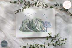 Watercolor Mountains Clipart. Winter Forest Landscape PNG Product Image 7