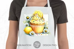watercolor clipart shows a cupcake with lemon wedge, colorful sprinkles, and yellow frosting as digital download PNG file with transparent background