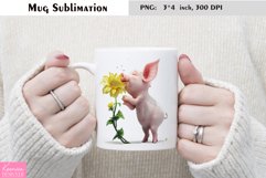 Watercolor Pig with Mug Sunflower Sublimation| Animal Mug Product Image 1