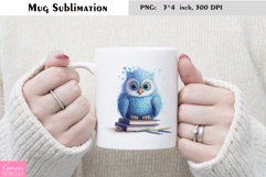 Watercolor Owl with Books Mug Sublimation Product Image 1
